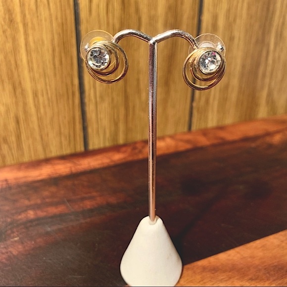 Gold Plated Loop Within Loop CZ Stud Earrings - Picture 2 of 4